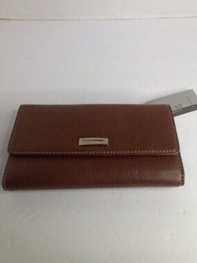 Nine & Company Wallet Tri-Fold Checkbook Pen Holder Leather Brown